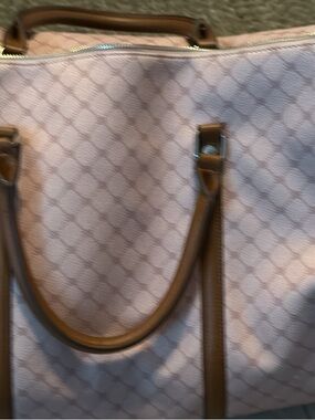 Steve Madden Pink Geometric Pattern Tote with Brown Trim